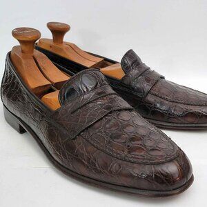 Salvatore Ferragamo Brown Crocodile Split Toe Italy Loafers Men's 11 B NICE